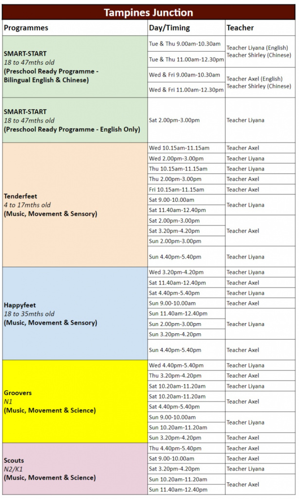 Class Schedule 2024 Tampines Junction